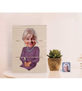 BK Gift Kişiye Özel Büyükanne Karikatürlü Otantik Masaüstü Ahşap Palet Çerçeve-1 (Beyaz)