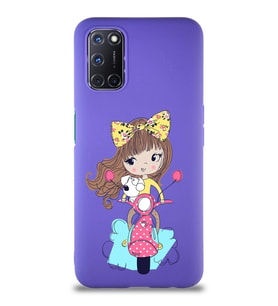 Oppo A52 Soft Premier Kapak Vespagirl Tasarımlı Silikon Kılıf - Mor (Şeffaf)