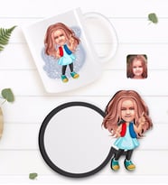 BK Gift Kişiye Özel Kız Çocuk Karikatürlü Beyaz Kupa ve Ahşap Bardak Altlığı Hediye Seti-17