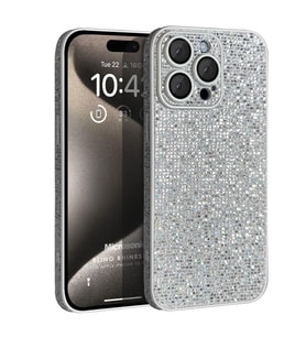 Microsonic Apple iPhone 16 Pro Max Kılıf Bling Rhinestones Gümüş (Gümüş)
