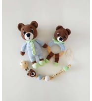 Pijamalı Ayıcık Yeni Doğan Takım Seti Amigurumi Organik Oyuncak