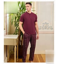 Pijamoni Erkek Düğme Yaka Kısa Kol  Pijama Takımı 6850/11 - 1 Adet (Mürdüm)