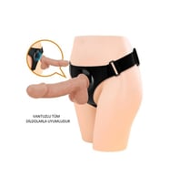 21,8 cm Belden Bağlamalı İçi Dolu Strapon Penis