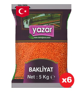 Yazar Yerli Kırmızı Mercimek 5 Kg x 6 Adet