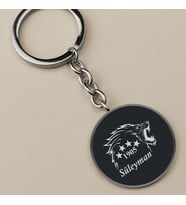 Kişiye Özel İsimli Çelik Anahtarlık Aslan Logosu Baskılı (Siyah)