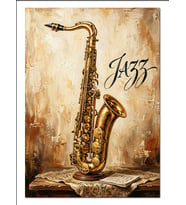 Saksafon Jazz Müzik Vintage Tablo Dekoratif Kanvas - Mdf Ahşap Tablo
