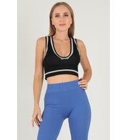 DoReMi Seamless Crop Renk Bloklu Spor Bluz (Siyah)