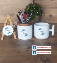 İsme Özel Doğum Günü Hediyesi Hediye Sepeti Kalemlik, Kupa Bardak Sihirli, Ahşap Anahtarlık Hediye (Model 3)