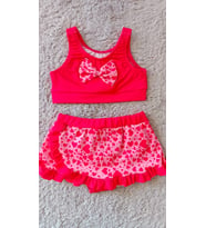 KALPLİ ETEKLİ FİYONK DETAYLI KIZ ÇOCUK BİKİNİ TAKIMI (Pembe)