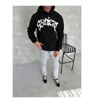 Unisex Üç İplik Kapşonlu Baskılı SweatShirt - Siyah
