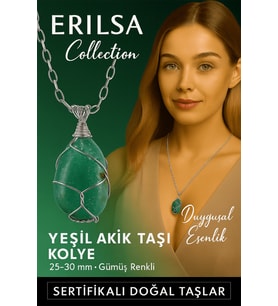 Sertifikalı Gümüş Tel Sargılı Doğal Yeşil Akik Taşı Kolye – 25-30 mm Huzur ve Denge Taşı (Çok Renkli)