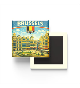 Retro Belçika Brüksel Şehri Temalı Vintage Buzdolap Magneti – 9x9 cm