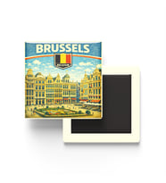 Retro Belçika Brüksel Şehri Temalı Vintage Buzdolap Magneti – 9x9 cm