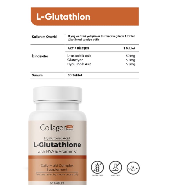 Collagen Forte Platinum L-Glutathione, Hyalronik Asit & Vitamin C