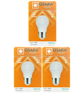(3 Adet) Osaka 7W (50W) Beyaz Işık E27 Duylu (Kalın Duy) Led Ampul