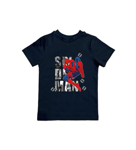 Spiderman baskılı örümcek adam pamuklu penye kumaş yazlık çocuk tişört (Siyah)