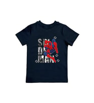Spiderman baskılı örümcek adam pamuklu penye kumaş yazlık çocuk tişört (Siyah)
