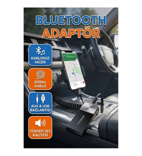 Bluetooth AUX Ses Adaptörü – USB Bağlantılı Spiral Kablolu Kablosuz Müzik Aktarıcı