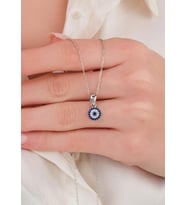 Gümüş Minimal Koyu Mavi Lacivert Nazar Boncuğu Göz Kolye (MAVI-LACIVERT)