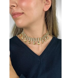 Kadın Elegante Model Kristal Zirkon Taşlı Gold Pırlanta Abiye Gerdanlık Düğün Söz Kına Parti Kolye