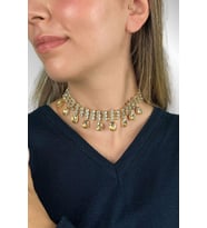 Kadın Elegante Model Kristal Zirkon Taşlı Gold Pırlanta Abiye Gerdanlık Düğün Söz Kına Parti Kolye
