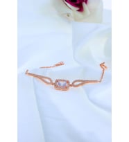 Dikdörtgen Model Baget Zirkon Taşlı Rose Rengi Gümüş Bileklik