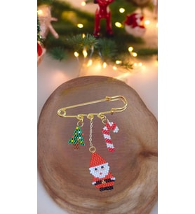 Miyuki Noel Baba Çam Ağacı Ve Baston Şeker Yılbaşı Christmas Noel İskoç İğnesi / Yaka İğnesi / Broş