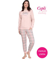 Guava Kadın Bisiklet Yaka Düğmesiz Bilek Manşet/Lastikli 2 İplik Cepli Kışlık Jogger Eşofman Pijama Takımı (Pudra)