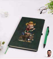 BK Gift Kişiye Özel Rodeo Karikatürlü Yeşil Termo Deri Defter Kalem Seti Model 1