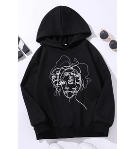 Çocuk Woman one line Baskılı Sweatshirt (Siyah)