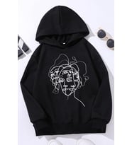 Çocuk Woman one line Baskılı Sweatshirt (Siyah)
