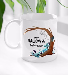 BK Gift Kişiye Özel Happy Halloween Tasarımlı Beyaz Kupa Bardak-17