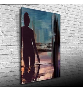 Gece Havuzdaki Kadın , Mavi Siyah Tonlarda Kanvas Tablo 50 x 70