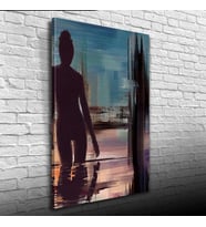 Gece Havuzdaki Kadın , Mavi Siyah Tonlarda Kanvas Tablo 50 x 70