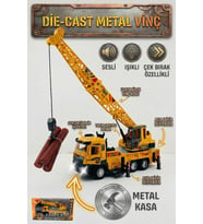 Die-Cast Metal Kasa Oyuncak Vinç Kamyonu - Sesli Işıklı, Çek Bırak Uzayabilen Kollu İnşaat Aracı