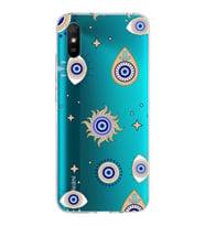 PrintiFy Xiaomi Redmi 9A ile Uyumlu 1mm Slim Fit Nazar Boncuğu 5 Baskılı Şeffaf  Kılıf