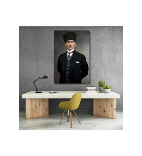 Mustafa Kemal Atatürk Renkli Kanvas Tablo Dikey Duvar Tablosu Atatürk Tablosu