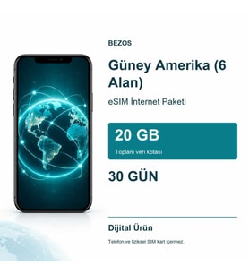 Güney Amerika (6 Alan) eSIM İnternet Paketi 20 GB 30 Gün