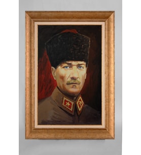 Altın Varaklı Paspartulu Çerçeveli Atatürk Tablo sd292