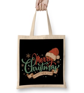 Yılbaşı Yeni Yıl Konseptli Merry Christmas 021 Bez Çanta Uzun Saplı