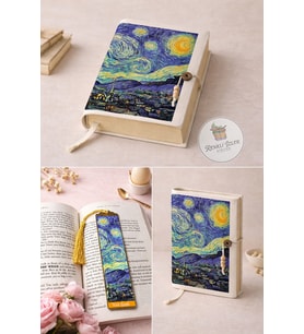 Kitap Kılıfı ve Metal Kitap Ayracı Seti (Van Gogh Yıldızlı Geceler)