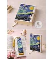 Kitap Kılıfı ve Metal Kitap Ayracı Seti (Van Gogh Yıldızlı Geceler)