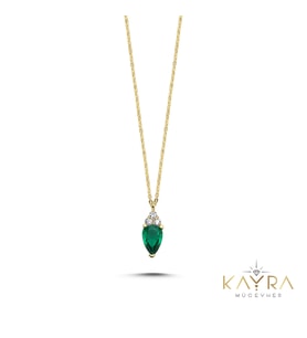 Peridot Damla Taşlı Altın Kolye AKM85