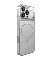 ?Phone 16 Pro Max ile Uyumlu 17 Pro Max G�r�n�ml� Magsafe Destekli Kablosuz ?arj �zellikli Kamera Lens Korumal? ??k Metal G�r�n�ml� Telefon K?l?f?