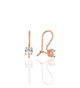 Gümüş rose zirkon taşlı pırlanta modeli çengelli tektaş küpe SGTL11949ROSE