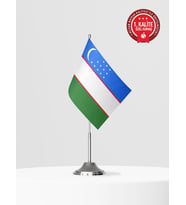Özbekistan Tekli Masa Bayrağı Set - Saten Kumaş 1. Kalite