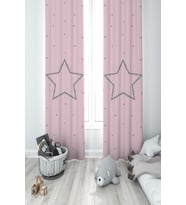 MEKTA HOME BEBEK VE ÇOCUK ODASI Büyük Gri Yıldız Desenli Pembe 2 Kanat Fon Perde