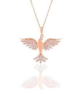 Söğütlü Silver Gümüş rose zirkon taşlı simurg anka kuşu kolye