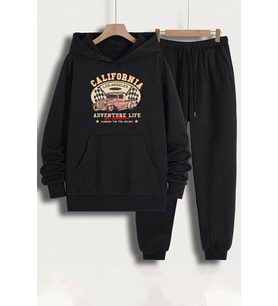Unisex California Baskılı Eşofman Takımı (Siyah)