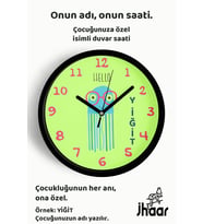 İsme Özel Deniz Anası Çocuk Odası Duvar Saati Orta Boy 30 cm Siyah Camlı Sessiz